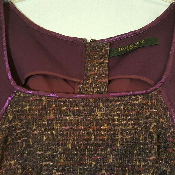 Rachel Roy Sheath Dress M Purple Wine w Brown Purple Tweed Metal Zipper - Picture 3 of 4